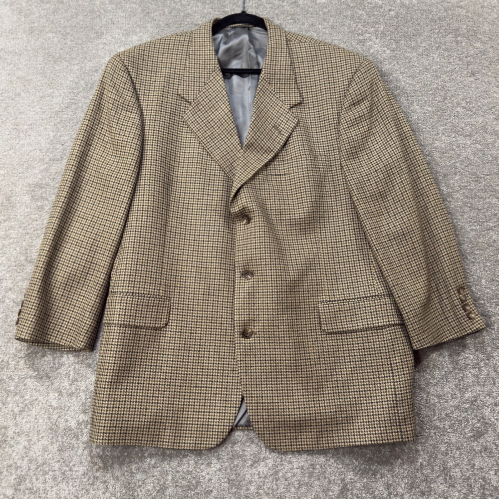 Tom James Innocenti Oro Blazer Mens 44R Brown Tan Houndstooth Sport Coat Jacket